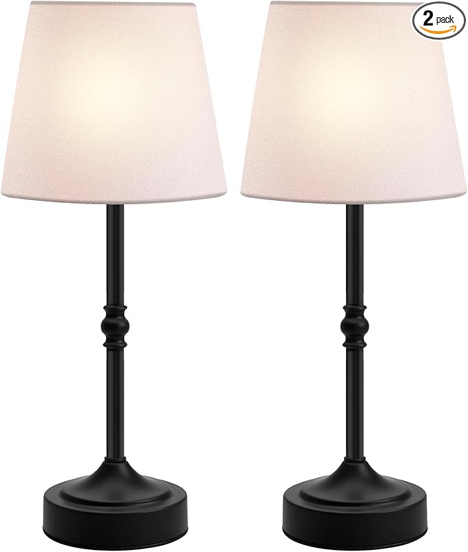 2 Pack Rechargeable Cordless Table Lamp, 5000mAh Battery Operated Lamps, Wireless 3-Level Dimmable Touch Lamp, Portable Night Bedside Brass Lamp, Desk Light for Patio Restaurant Dinnin (Black)