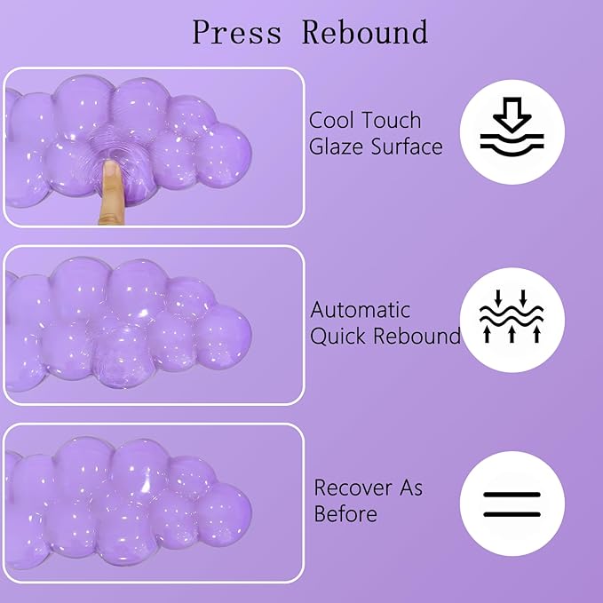 Gel Cloud Wrist Rest Keyboard Clear Purple Mouse Pad with Wrist Rest Set 3PCS Ergonomic Cool Keyboard Wrist Pad Cute Acrylic Coaster Non-Slip Base Cute Transparent Mouse Wrist Pad Support for Computer