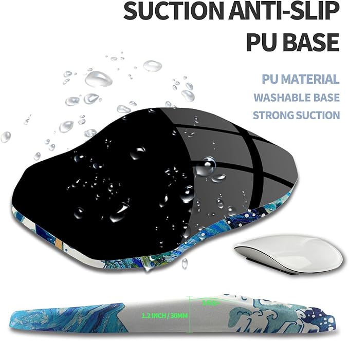 Ergonomic Raised Mouse Pad Wrist Support with Bilateral Slope Memory Foam Mousepad for Wrist Rest and Carpal Tunnel 11.8x7.9〃Starry Night Waves