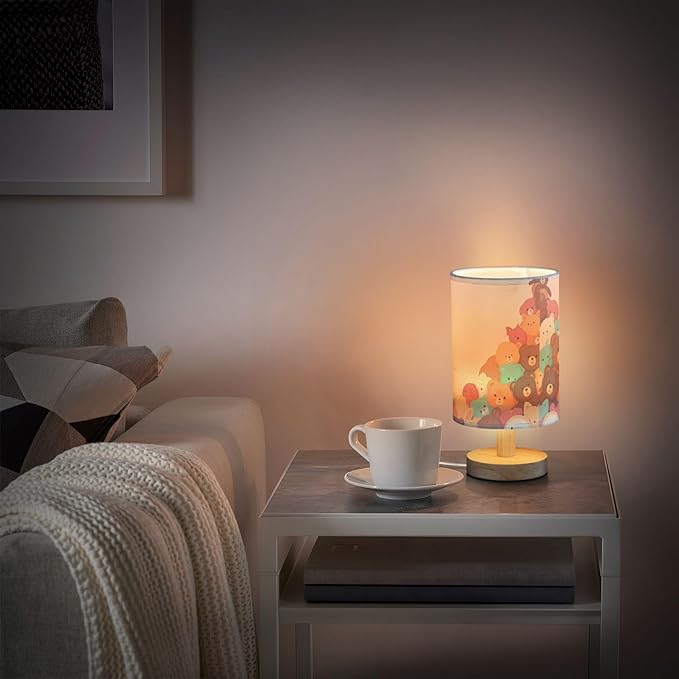Bear LED Table Lamp, Bedside Lamp with Linen Lampshade, Flicker-Free Eye Care USB Plug in Nightstand Lamp, for Bedroom and Office