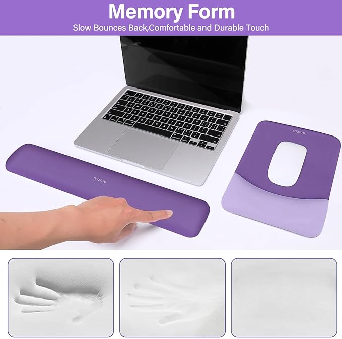 MOSISO Wrist Rest Support for Mouse Pad&Keyboard Set, Rectangular Ergonomic Mousepad Non-Slip Base Home/Office Easy Typing Pad with Neoprene Cloth&Raised Silicone Lining, Imperial Purple