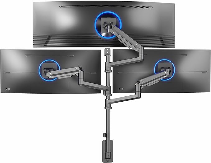 VIVO Pneumatic Arm Triple Ultrawide Monitor Wall Mount for Up to 49 inch Screens with Height Adjustment, Heavy Duty, Holds 3 Ultra Wides Up to 35.2 lbs, Black, MOUNT-VW300D