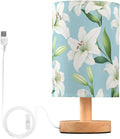 White Lily LED Table Lamp, Bedside Lamp with Linen Lampshade, Flicker-Free Eye Care USB Plug in Nightstand Lamp, for Bedroom and Office
