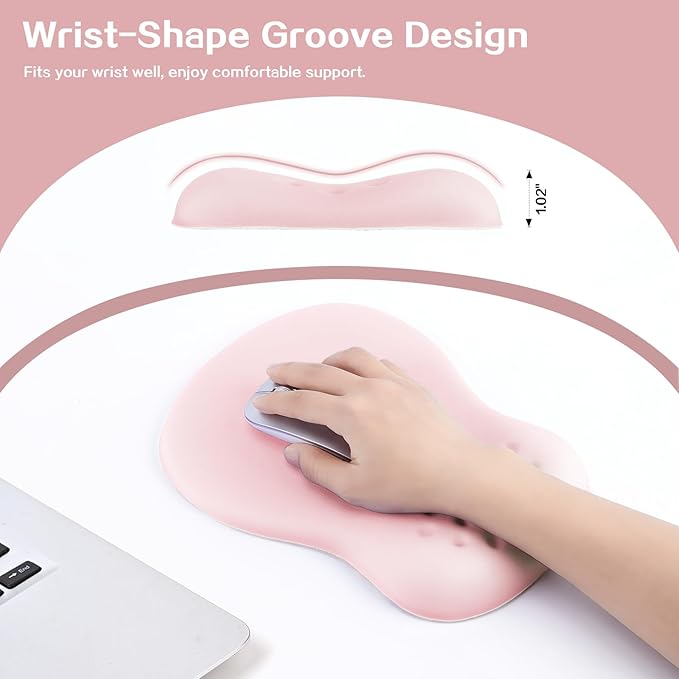 Ergonomic Wrist Rest with Mouse Pad, Mouse Pad with Comfortable Memory Foam Wrist Rest, Massage Design, Non-Slip Rubber Base, Made Easy Typing & Relieve Wrist Pain, Pink