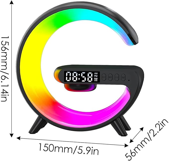 2025 New Mini LED Table Lamp, Wireless Charging Atmosphere Lamp, Bluetooth Speaker, Dimmable Night Light, Bedside Lamp, Alarm Clock for Christmas Gifts (Black)