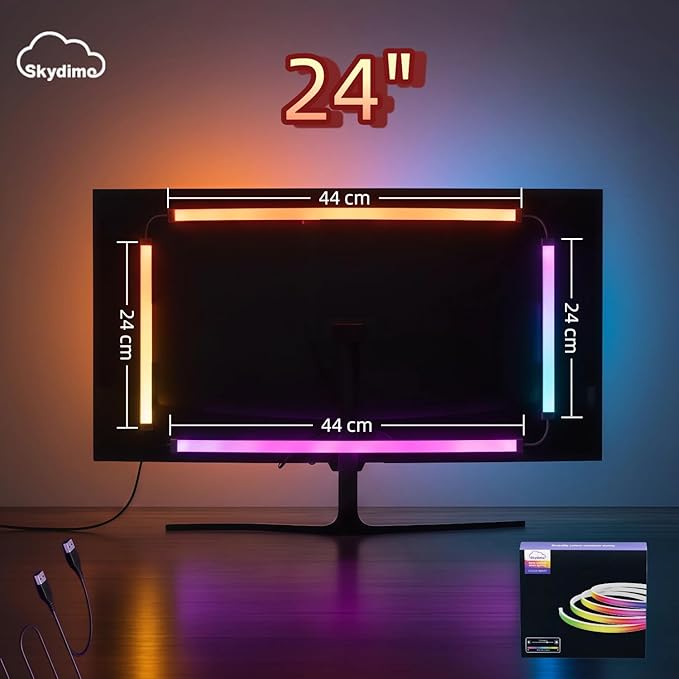 RGB Monitor Backlight with Screen Sync, Dual USB Powered Ambient Lighting Kit for 24 Inch PC Monitors, Music Mode, Dynamic Dreamcolor Gaming Lights for Desk Setup (4 Sides - 24 inch)