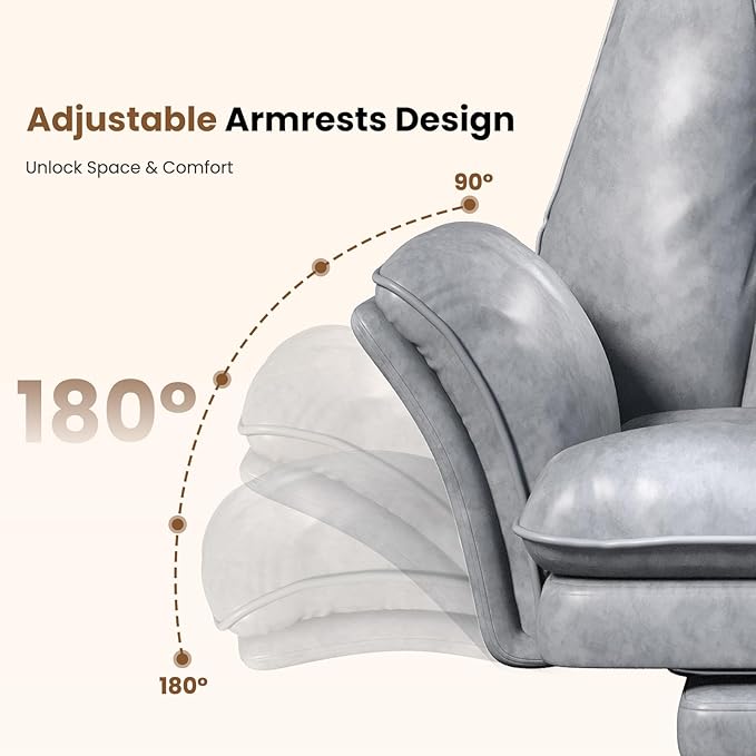 Big and Tall Office Chair, Flip Armrests for Pets & Cross Legged Sitting, Executive Ergonomic Computer Gaming Chair with Foot Rest, Gliter Fabric Wide Seat Reclining Desk Chair