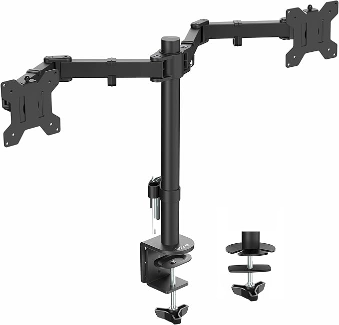 VIVO Full Motion Dual Monitor Desk Mount Clamp Stand VESA, Double Center Arm Joint, Holds 2 Screens up to 34 inches, STAND-V102D