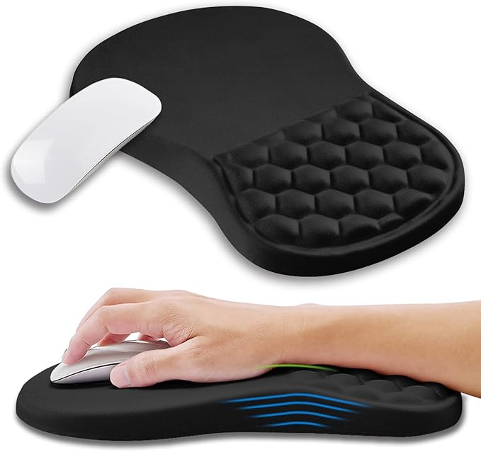 Ergonomic Mouse Pad Wrist Support with Memory Foam Massage Bulge, Carpal Tunnel Mousepad Wrist Rest for Mouse(12x8 inch, Black)