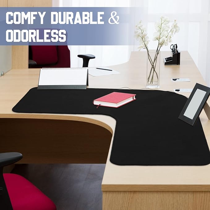 Amylove L Shaped Desk Mat Corner Mouse Pad Waterproof Large Rubber Corner Desk Mat for Office Home L Shaped Curved Keyboard Pad Gaming Setup Computer Protection Supplies, 36.2 Inches(Black)
