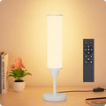 Table Lamp with Remote，Bedside Lamps for Night Stands, Nightstand Lamp with Adjustable Brightness (10%-100%) and Color Temperature (3000k-6000k),Small Lamp for Bedroom (White-Beige Linen)