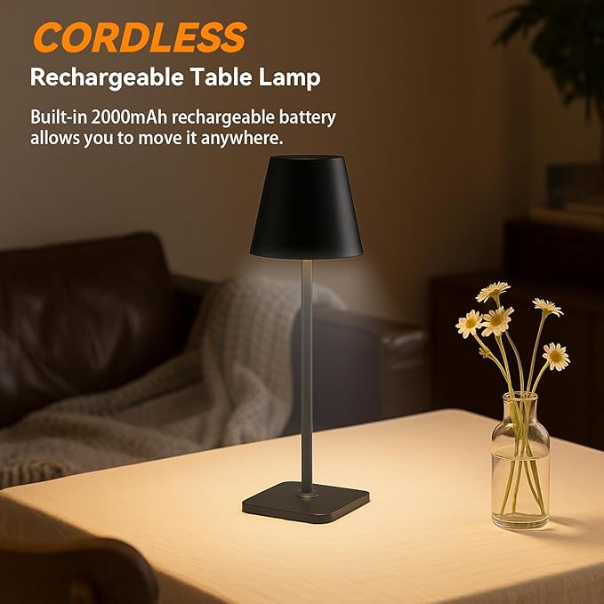 2 Pack Minimalistic Cordless Table Lamps - 2000mAh Rechargeable, Touch Control, 3 Colors Stepless Dimming LED Bottle Lamp Kit for Home & Camping