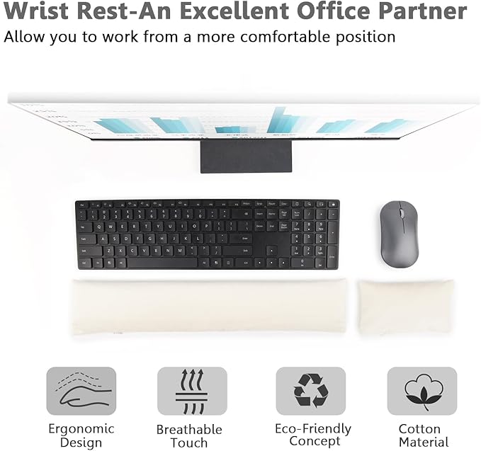 Keyboard Mouse Wrist Rest Bean Bag Set, Ergonomic Wrist Rest for Keyboard and Mouse Filled Ergo Beads, for Laptop, Desktop Computer (Ivory White)