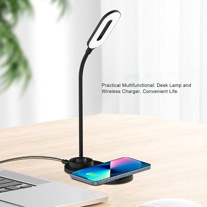 VBESTLIFE LED Desk Lamp with Charger, Charging, Flexible Lamp, 3 Levels Light Adjustable, Touch Control, Desk Lamps for Home Office (Black)