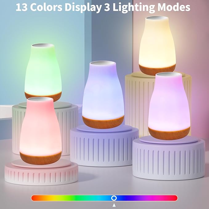 Night Light,13 RGB Colors & 5 Brightness, USB Rechargeable Desk Lamp, Remote Control Dimmable Night Light with RGB Color Changing,Portable Lamp for Baby, Bedroom, Living Room