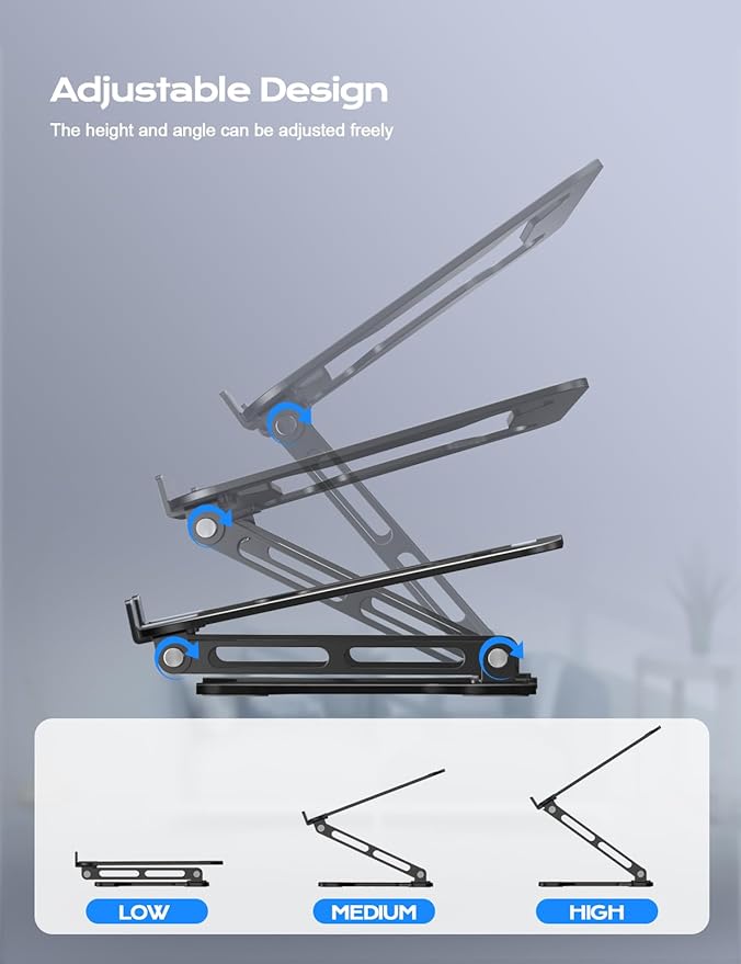 Adjustable Laptop Stand for Desk, Metal Foldable Laptop Riser, Ventilated Cooling Lectern, Ergonominc Computer Notebook Stand for Desk Compatible with 10-15.6“ Laptops