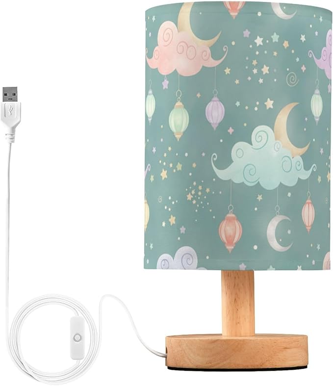 Sky Cloud LED Table Lamp, Bedside Lamp with Linen Lampshade, Flicker-Free Eye Care USB Plug in Nightstand Lamp, for Bedroom and Office