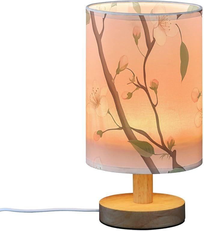 Pink Floral LED Table Lamp, Bedside Lamp with Linen Lampshade, Flicker-Free Eye Care USB Plug in Nightstand Lamp, for Bedroom and Office
