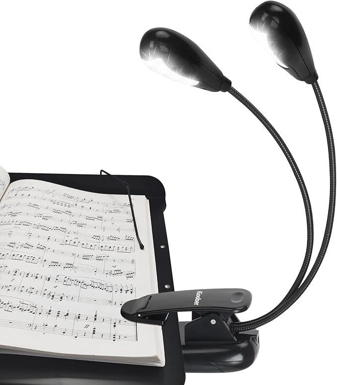 Music Stand Lights - 8 LED Book Light, Piano Light Clip On, USB & AAA Battery Powered, Eye Care & Portable, 2 Arm x 2 Brightness Levels, Ideal for Musician, Piano Player, Orchestra, Travel