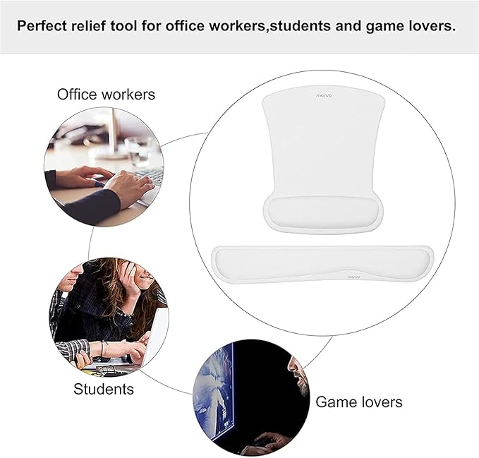 MOSISO Wrist Rest Support for Mouse Pad & Keyboard Set, Ergonomic Mousepad Non-Slip Base Home/Office Easy Typing Cushion with Neoprene Cloth & Raised Memory Foam, White