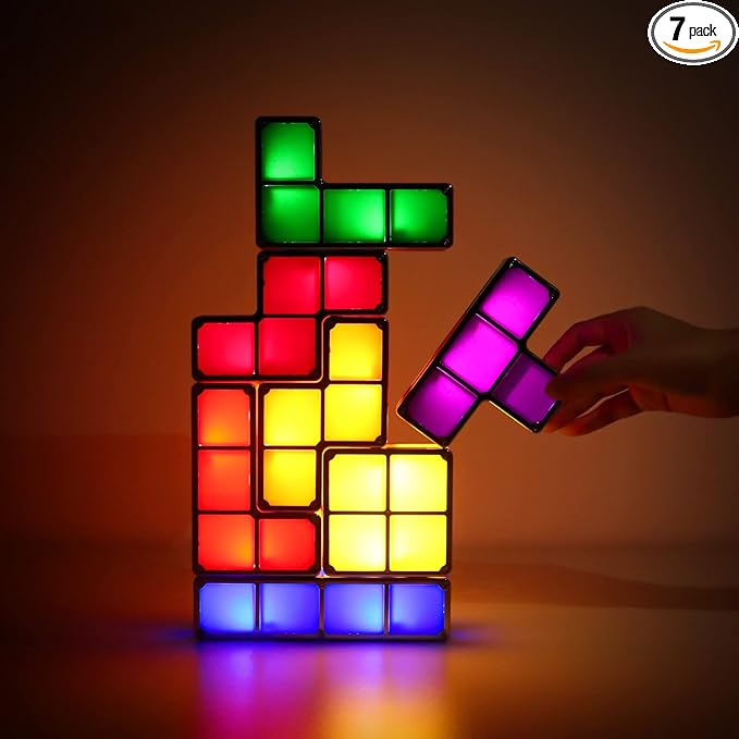 VEEKI Stackable Night Light, Stackable LED 7 Colors 3D Puzzles Night Light Induction Interlocking Desk Lamp, DIY Tangram Light Blocks Puzzles lamp for Bedroom Decor (US Plug)