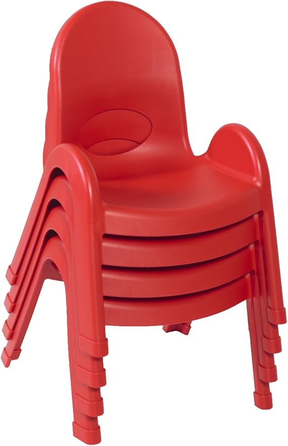 Angeles Value Stack 9"H Chair, Candy Apple Red, 4 Pack, Stackable Ergonomic Seating Solution for Classrooms Daycares and Homeschools