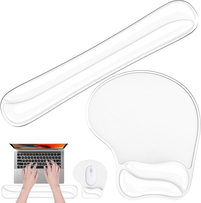 Gel Mouse pad & Keyboard Wrist Rest Set, Ergonomic Keyboard and Mousepad with Wrist Support, Keyboards Wrist Rest, Computer Keyboards Pad, Cooling Gel Clear