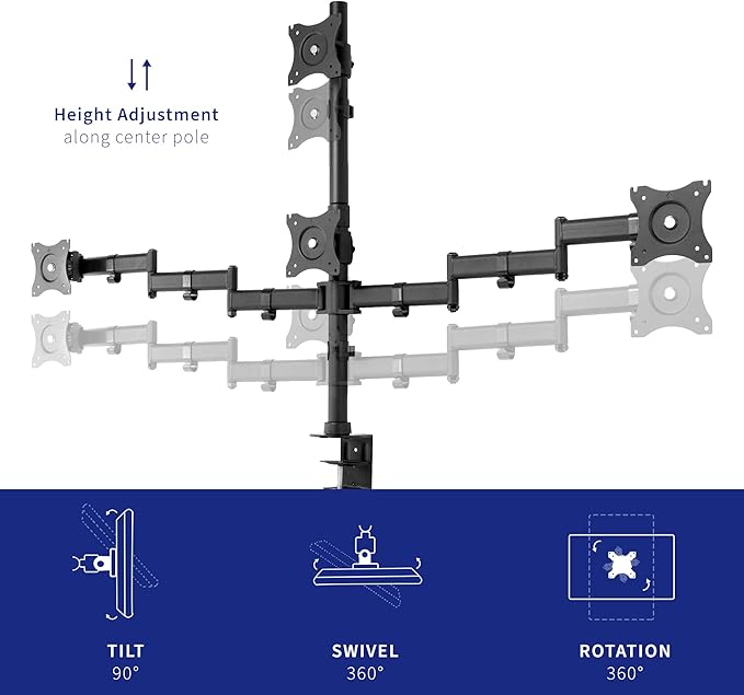 VIVO Quad Monitor Adjustable Heavy Duty Mount, Articulating Stand for 4 LCD Screens up to 24 inches STAND-V004Y