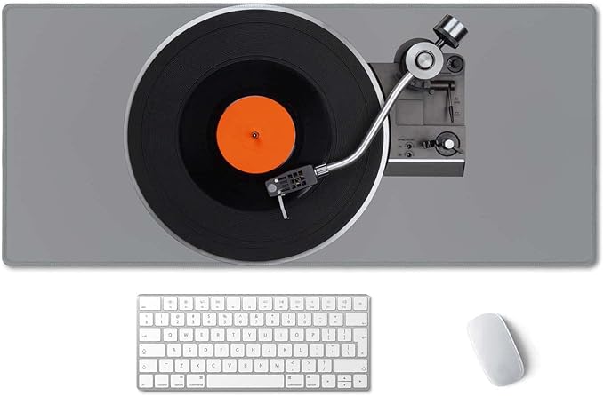SSOIU Extended Gaming Mouse Pad Mat Large Desk Mat Non Slip Rubber Base Computer Desktop Laptop Keyboard Mouse Mat Stitched Edges, 35.5x15.7 in XXL Mousepad for Work Game, Retro Vintage Vinyl Record