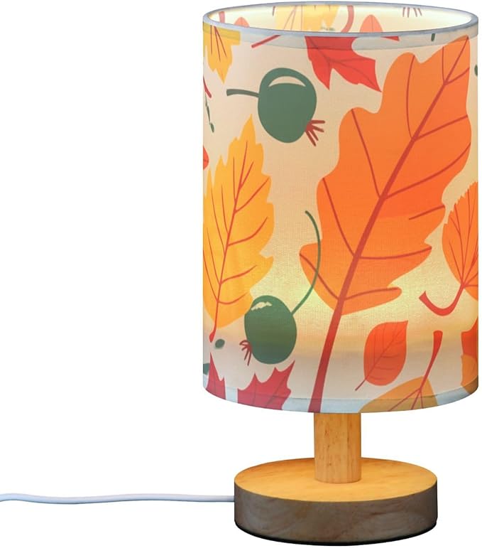 Autumn Leaf LED Table Lamp, Bedside Lamp with Linen Lampshade, Flicker-Free Eye Care USB Plug in Nightstand Lamp, for Bedroom and Office