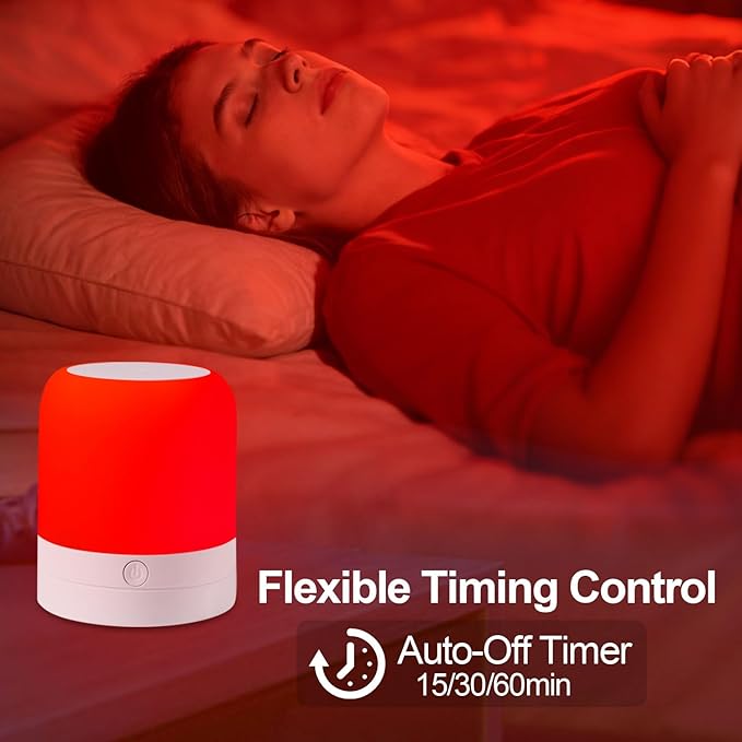 670nm Red Light Night Light Lamp for Sleep - Zero Blue Light, Touch & Remote Control, 4 Color Modes Rechargeable Dimmable Portable Hangable Lamp with Timer for Bedroom Nursery Camping