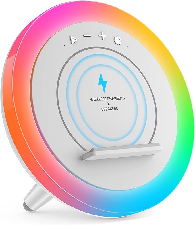 Swarmir Bluetooth Speaker Night Lights, Wireless Charging Kids Speaker, Color Changing Modern Bluetooth Lamp,Teenage Boys Girls Gifts Ideas(10W Wireless Charging)