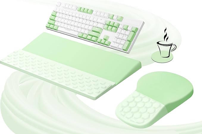 Ospelelf Ergonomic Mouse Pad and Keyboard Stand Wrist Rest Set, Memory Foam Comfort, Wrist Support for Typing, Office Desk Accessories, Green