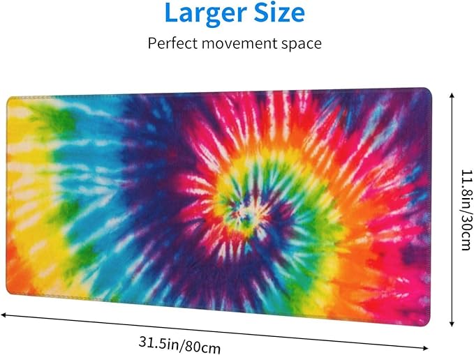 Cool Tie Dye Art Mouse Pad Extended Large Gaming Mousepad XL Big Long Oversized Desk Mat Stitched Edges 31.5 X 11.8 Inch for Home Office