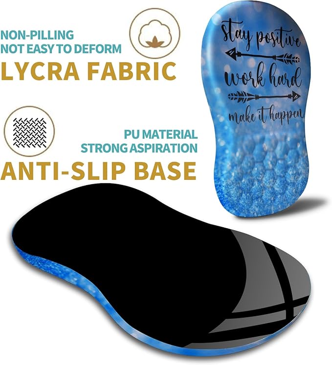 Hokafenle Ergonomic Mouse Pad Wrist Support with Massage Design, Wrist Rest Mousepad with Memory Foam&Non-Slip PU Base, Mouse Pads for Wireless Mouse & Desk (12x8 inch,Stay Positive)