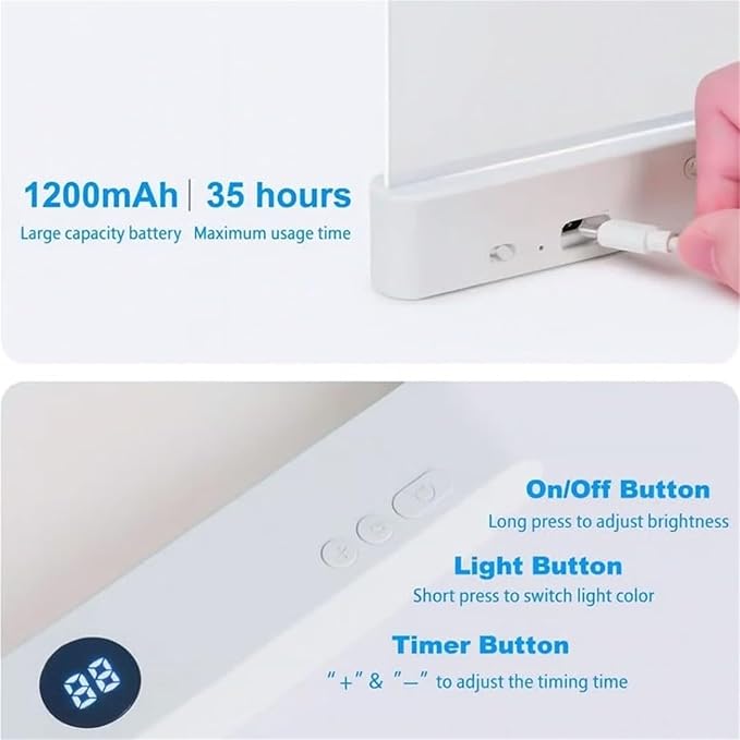 LED Panel for Full Page Eye Care Light - Rechargeable Book Light for Reading at Night - 3 Color, Dimmable with Auto-Off Timer,Gift