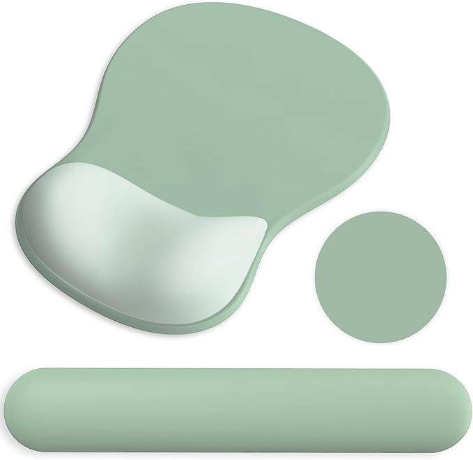 Ergonomic Mouse Pad with Wrist Rest and Keyboard Wrist Rest, Gel Mousepad and Wrist Rest for Computer Keyboard, Ergonomic Wrist Support, Non-Slip PU Base, Mouse Pad with Wrist Support for Gaming, Office, Green