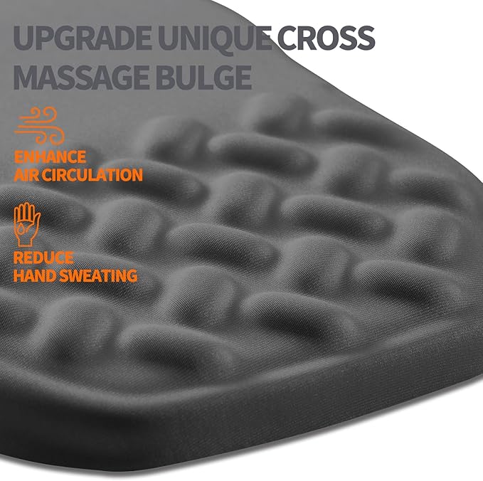 Ergonomic Slope Mouse Pad Wrist Support, Wrist Rest Mousepad for Carpal Tunnel with Massage Bulge and Slow Rebound Memory Foam (12x8 inch, Dark Gray)