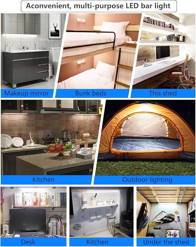 Strip Lights 11.8In Closet Lights, 9W 58 LED Super Bright, Dimming and Color Adjustment，USB Powered LED Light Bar for Room Under Counter Lighting Work Tables Student Dormitory Monitor Light