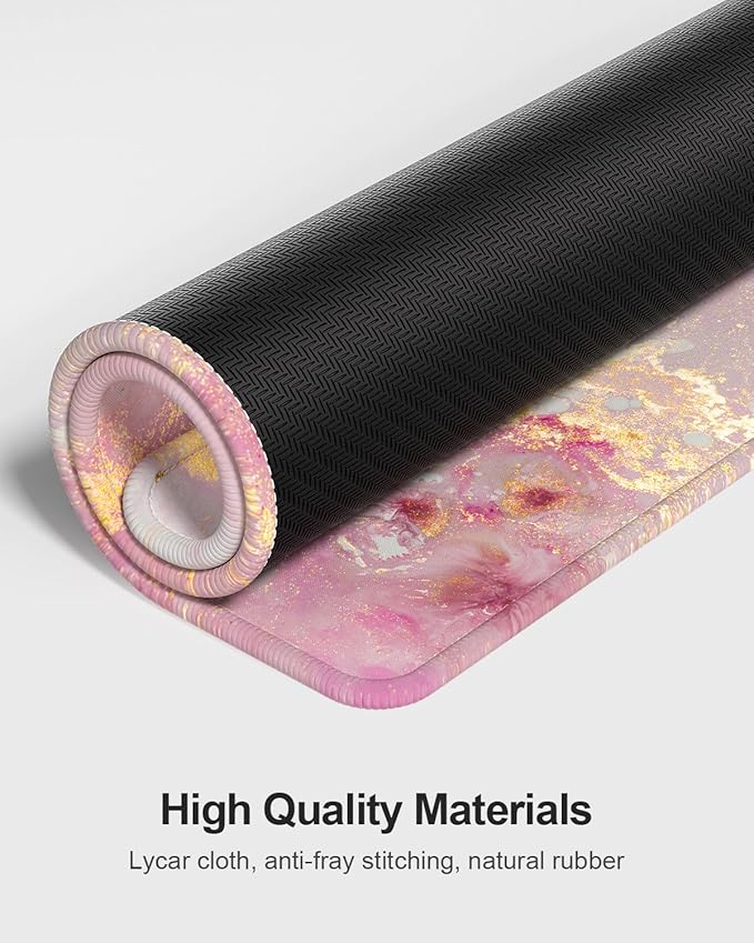 Auhoahsil Large Mouse Pad with Wrist Rests for Keyboard & Mouse, Thick Soft Ergonomic Memory Foam Wrist Supports, Big & Long Desk Mat 35.5 x 15.7 in, for Office Gaming Computer, Pink Gold Marble