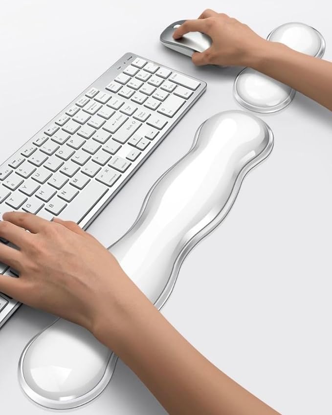Mouse Pad with Wrist Rest, Soft Cloud Gel Keyboard Mouse Pad Set with Hand Wrist Support, Cute Non Slip Office Desk Accessories for Comfort/PC Gaming/Computer/Laptop, (Clear Wave)