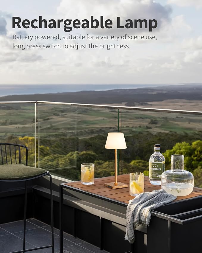 LED Cordless Table Lamp, 4000mAh Portable Rechargeable Battery Powered Dimmable Outdoor Waterproof Table Light, Touch Night Light for Bedroom, Bathroom, Restaurant, Garden 14.5"