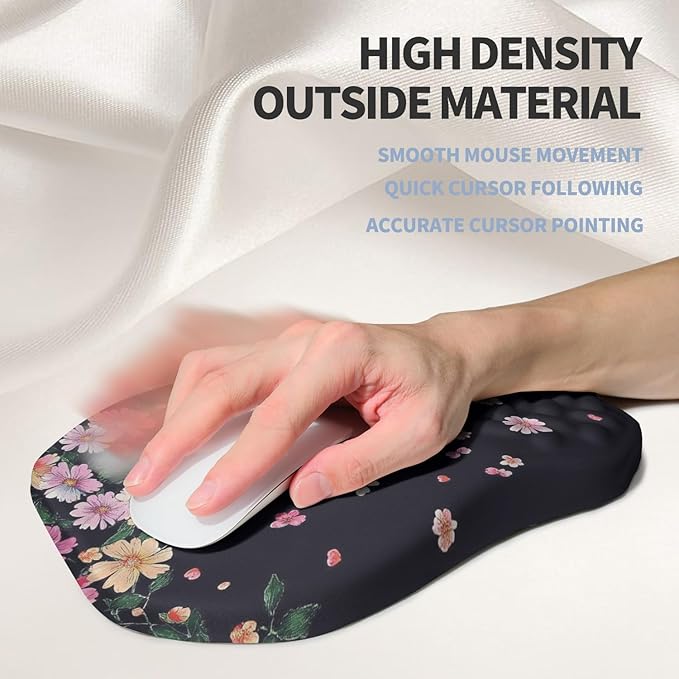 Ergonomic Raised Mouse Pad Wrist Support with Bilateral Slope Memory Foam Mousepad for Wrist Rest and Carpal Tunnel 11.8x7.9〃Flowers Bloom and Fade
