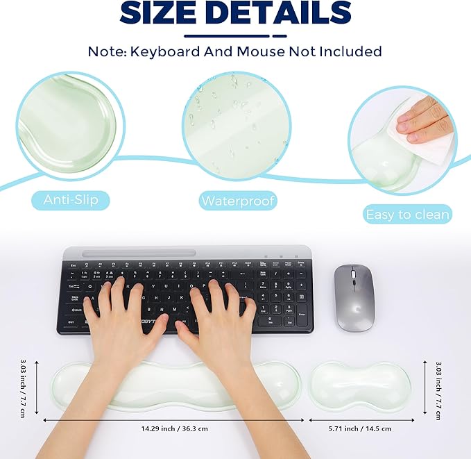 Gel Wrist Rest for Keyboard and Mouse, Wrist Rest for Keyboard, Mouse Wrist Support, Pain Relief, Cool Touch, Non-Skid, Mouse Wrist pad