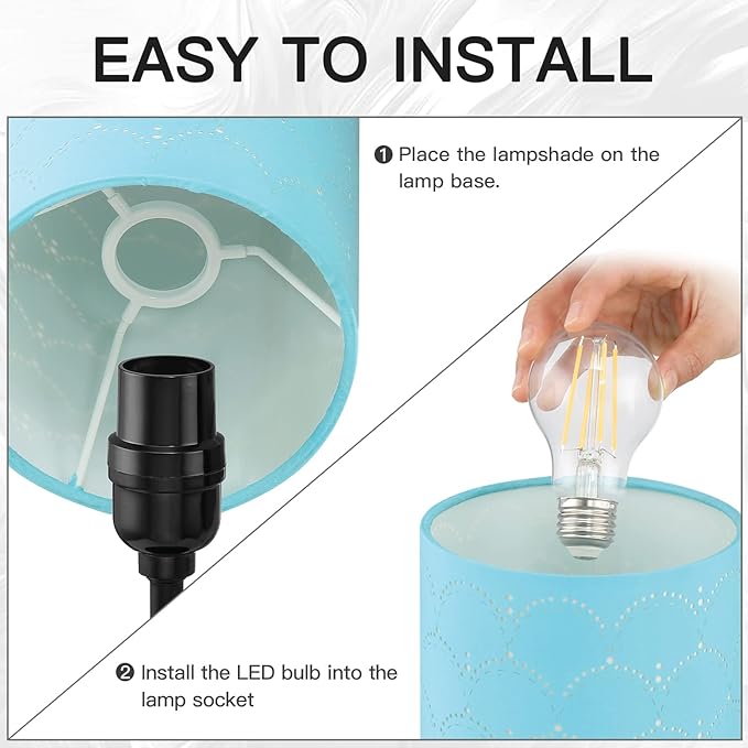 Touch Control Bedside Lamp with 2 USB Ports, 3-Way Dimmable Table lamp for Bedroom, Nightstand Lamp with Round Blue Fabric Shade for Living Room Home Office (E26 LED Bulb Included)