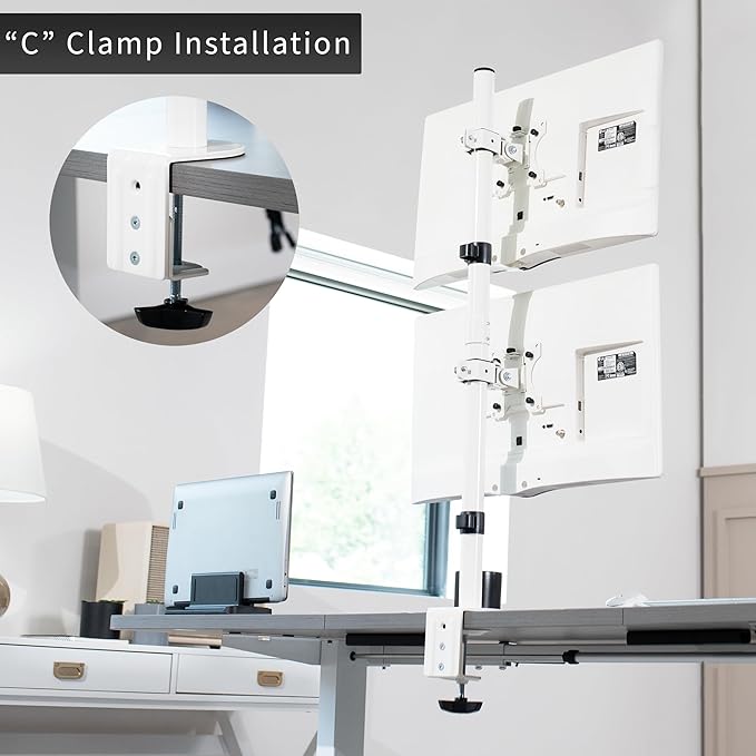 VIVO Dual Vertically Stacked LCD Monitor Desk Mount, Extra Tall Heavy Duty Adjustable Stand for 2 Ultrawide Screens up to 34 inches, 22 lbs Capacity, White, STAND-V002TW