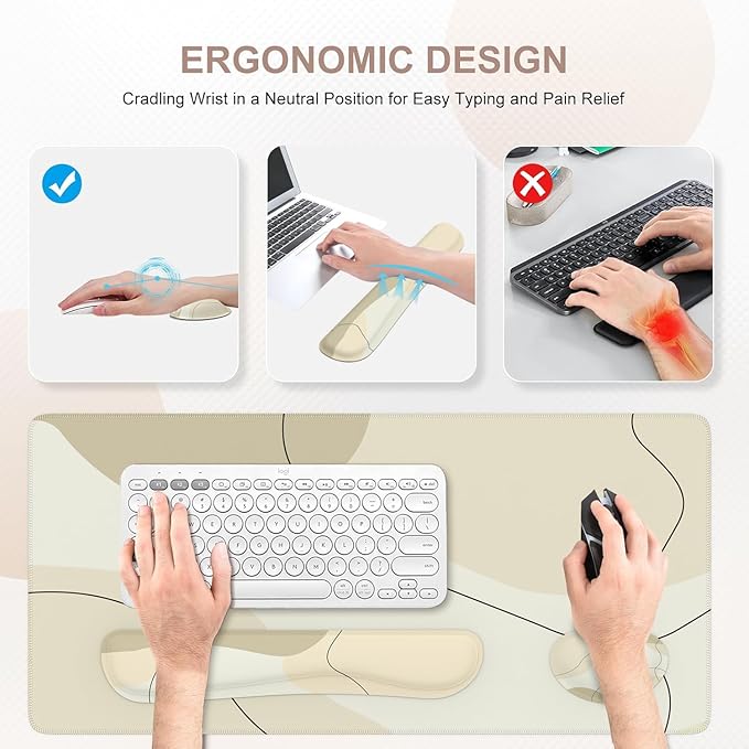 iCasso Extra Large Mouse Pad with Wrist Rest, 3in1 Big Full Desk Mousepad + Keyboard Wrist Rest + Mouse Wrist Rest, Easy Typing & Comfort, Ergonomic XXL Ultra Thick Long Desk Mat (Brown Art)