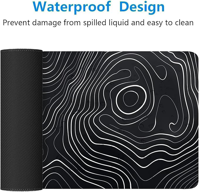 Topographic Map Desk Pad Mouse Pad Black White Minimalist Extended Gaming Mouse Pad Mat with Stitched Edge Non-Slip Base Big Mouse Pad 31.5"x11.8" Office Computer Keyboard Laptop Home