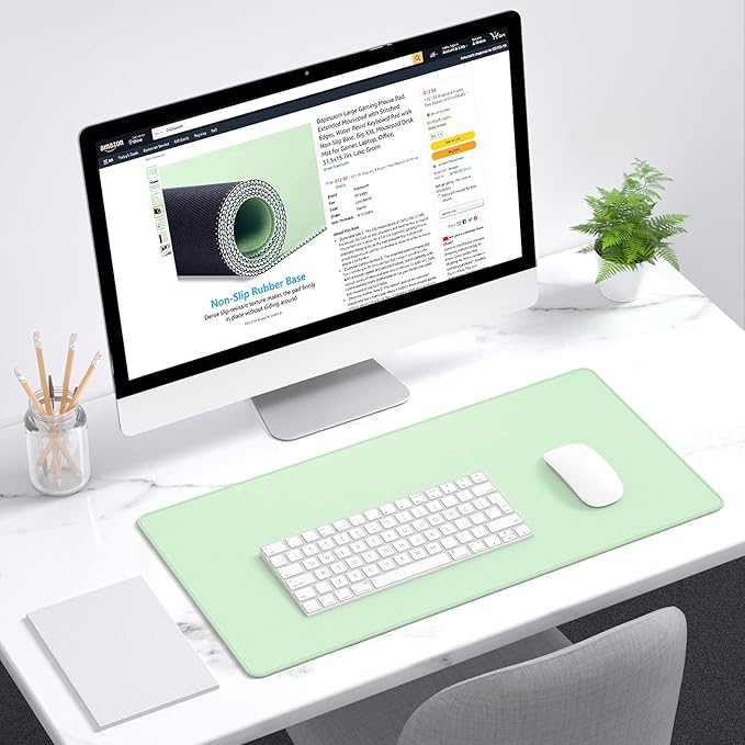 Dapesuom Large Mouse Pad, Extended Gaming Mouse Mat with Stitched Edges, Full Size Desk Mats with Non-Slip Base, Computer Big Desktop Keyboard Pad for Gamer, Laptop, Office, 23.6 x 11.8 In, Lake Green