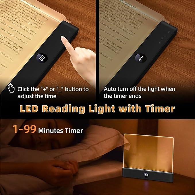 LED Panel for Full Page Eye Care Light - Rechargeable Book Light for Reading at Night - 3 Color, Dimmable with Auto-Off Timer,Gift